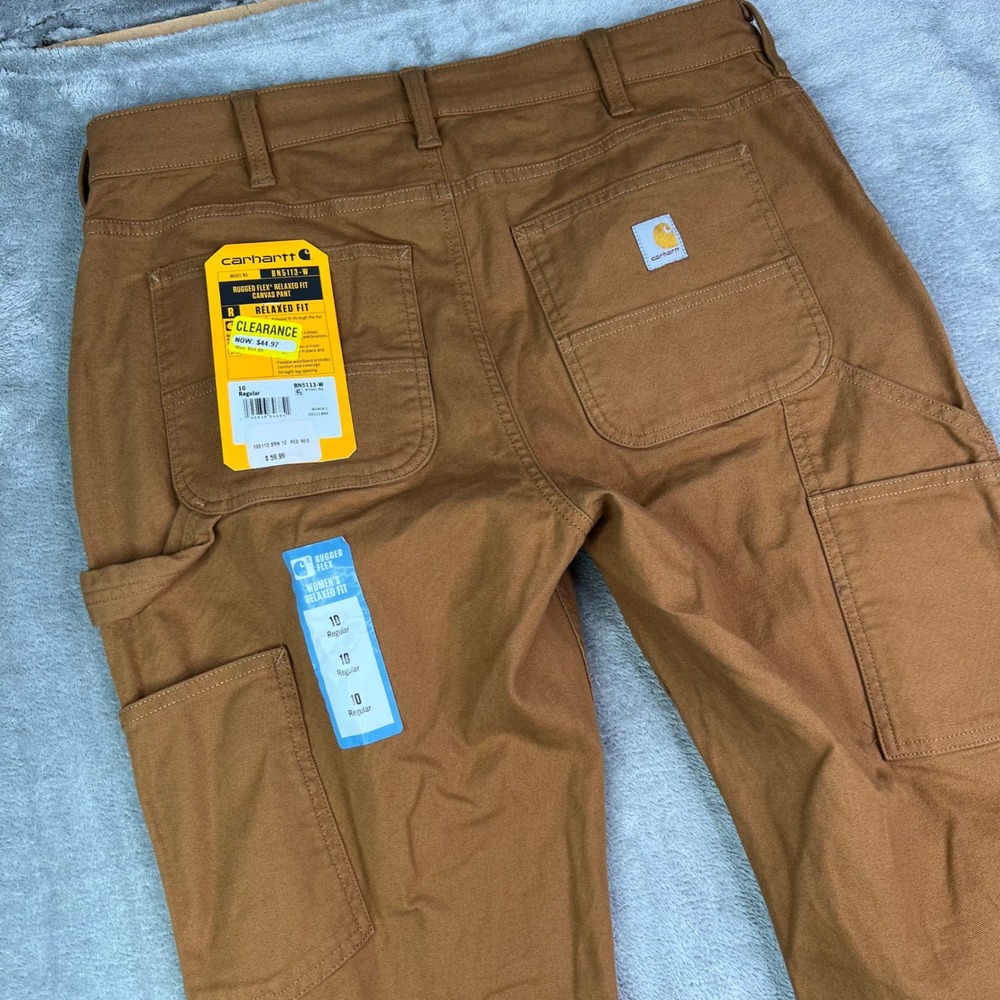 Carhartt Rugged Flex Canvas Work Pants Womens 8 Brown Solid Stretch Relaxed Fit